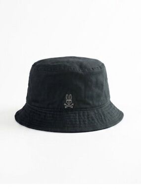 Psycho Bunny Black Bucket Hat With Gray Emblem EUC!